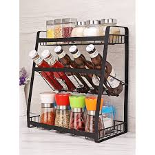 Kitchen storage ideas for spices. 3 Tier Spice Rack Kitchen Racks Condiment Storage Rack Seasoning Storage Shelf Multilayer Black Shopee Malaysia