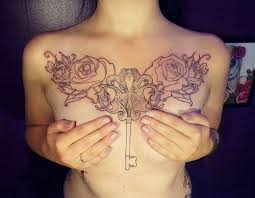 Key Roses Chest Piece Tattoo Tattoos Ink Inked Chest Tattoos For Women Rose Tattoos For Women Tattoos