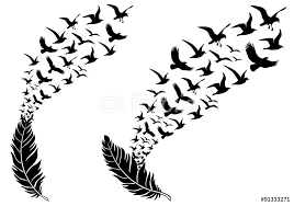 Feather With Birds Flying Away Tattoo Naklejki Na Sciane Feathers With Flying Birds Vector 91333271 Birds Flying Bird Illustration Birds Flying Away