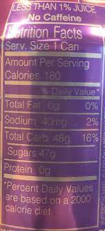 2,000 calories a day is used for general nutrition . Sparkling Grape Soda Welch Foods Inc 355ml