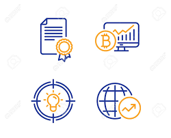 Certificate Bitcoin Chart And Idea Icons Simple Set World Statistics