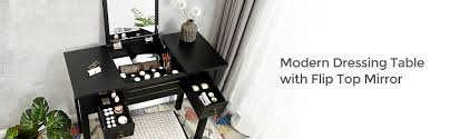 Tribesigns vanity table with round mirror, makeup dressing tables with drawer and storage shelf for small space, bedroom, dresser desk for women, girl. Amazon Com Vasagle Vanity Set With Flip Top Mirror Makeup Dressing Table Writing Desk With 2 Drawers Cushioned Stool 3 Removable Organizers Easy Assembly Black Home Kitchen