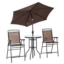 Outdoor patio dining set for 6 with umbrella. Outsunny 4 Piece Folding Outdoor Patio Pub Dining Table Chairs Set With 6 Adjustable Tilt Umbrella Glass Table Overstock 23055968