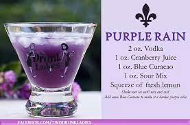 Add a lime wheel to bring up the citrus vibe in your presentation. Purple Rain Vodka Blue Curacao Cranberry Sour Mix Lime Purple Drinks Purple Drinks Alcohol Purple Rain Drink