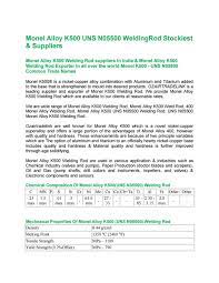 Monel Alloy K500 Uns N05500 Weldingrod Stockiest Suppliers Welding Rods Alloy Names