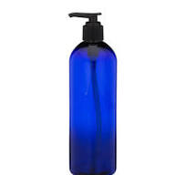 16 oz Blue PET Plastic Bullet Bottle (Black Lotion Pump) - P-CB16PB