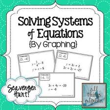 Solving Systems Of Equations By Graphing Scavenger Hunt Systems Of Equations High School Math Activities 9th Grade Math
