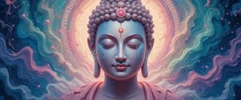 Serene Buddha Statue with Autumn Temple Background Stock Illustration