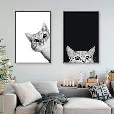 Nordic Style Lovely Black White Cats Posters Canvas Painting And Prints Wall Art Modular Pictures For Living Room Home Decor White Wall Art Animal Wall Art Poster Wall Art