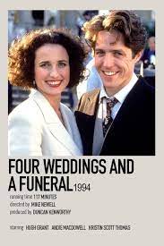Four Weddings And A Funeral By Jessi Hugh Grant Movies Film Posters Vintage Iconic Movie Posters