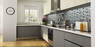 All pieces have milling cut panels and big metal handles. Modern Melamine Kitchen Cabinet In White Grey Color Op15 M01