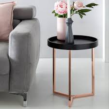 Wohnling Design Beistelltisch Schwarz Kupfer O 40 Cm Tabletttisch Holz Metall Wohnzimmertisch Mit Tablett Couchtisch