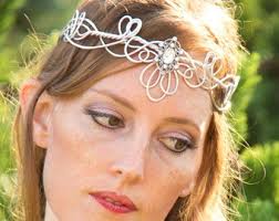 Dark Aqua/teal Crystals Silver Celtic Flourish Elven Elf Elvish Art Nouveau  Gothic Goth Headpiece Headdress Circlet Crown Tiara Headband