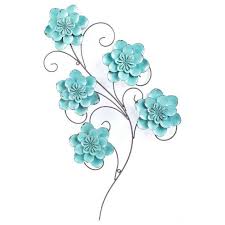 Turquoise Metal Flower Swirl Wall Decor Metal Tree Wall Art Metal Tree Metal Flowers