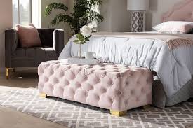 Check spelling or type a new query. Avara Glam And Luxe Light Pink Velvet Fabric Upholstered Gold Finished Button Tufted Bench Ottoman