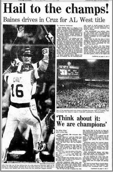 ⚾️On September 17, 1983 thanks to Harold Baines' sacrifice fly, the White  Sox beat Seattle, 4-3, clinching their first American League divisional  title. The Comiskey Park victory secures the club's first postseason
