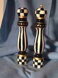 Black And White Checkered Salt And Pepper Shakers Checkered Black And White Hand Painted Large Salt Pepper Grinder Shaker Set Mackenzie Childs Inspired Mackenzie Childs Courtly Check