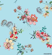 Gentle Summer Floral Seamless Pattern With Flowers In Vintage Style Botanical Greeting Card On Light Blue Bac In 2020 Flower Art Textile Prints Light Blue Background