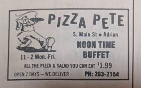 February 1978 Daily Telegram ad for Pizza Pete