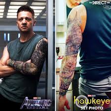 The original avengers cast took time out from saving the galaxy (or not?) to get matching tattoos after filming infinity war. Hawkeye Jeremy Renner Reveals Ronin Tattoo For Marvel Disney Show The Direct