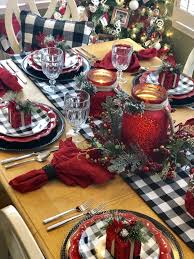 Black And Red Checkered Christmas Decorations Let It Snow Let It Snow Let It Snow Black And Red Tablescape Christmas Table Decorations Christmas Centerpieces Plaid Christmas Decor