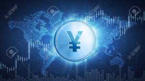 Yuan Or Yen Coin On Hud Background With Bull Trading Stock Chart