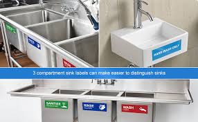 wash rinse sanitize sink labels, hand