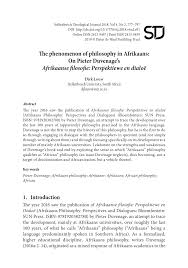 Pdf The Phenomenon Of Philosophy In Afrikaans On Pieter Duvenage S Afrikaanse Filosofie Perspektiewe En Dialoe