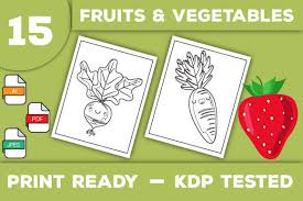 Printable fruits and vegetables coloring pages. Fruits Vegetables Coloring Pages Grafico Por Trend Color Creative Fabrica