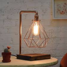 Copper Table Lamp Wood Base Diamond Copper Cage Modern Etsy Copper Table Lamp Table Lamp Wood Copper Desk Lamps