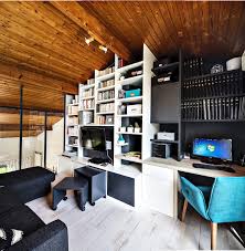 Bureau Sur Mesure En Sous Pente Avec Meuble Tv Et Bibliotheque Meuble Tv Mobilier De Salon Meuble