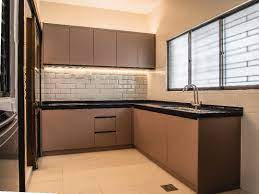 Because they cover a sizable area of your kitchen, cabinets have great influence over how your kitchen looks and feels. Norwich Brown With Black Top Wet Kitchen Cabinet Completed Project Eq