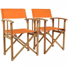 Folding Directors Chair Set 2 Wooden Outdoor Garden Relax Camping Fabric Orange Chair Set Wooden Directors Chair