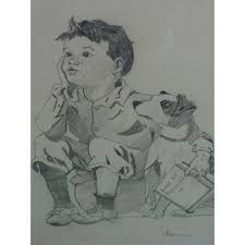 Muscles attach to bones via tendons. Pencil Drawing Of Young Boy And His Dog Signed And Dated 1931 Dalia S Gallery Ruby Lane