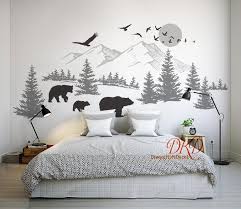 Wall Decal Wall Sticker Mountain Landscape With Bear Family Etsy In 2020 Wall Stickers Living Room Wall Stickers Mountains Kids Wall Decals
