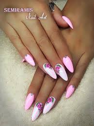 Pink White Nails Cn Royal Gel No18 Pink Flowers With Images