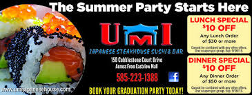Umi Japanese Steakhouse Coupons For Sushi And Bar Specials Hibachi Grill And Hand Rolled Sushi Cobblestone Court Drive Ac Sushi Bar Japanese Steakhouse Sushi