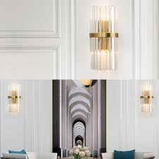 A foyer wall light from robert abbey or hudson valley lighting plays perfectly into a transitionally decorated home by using brushed nickel and bronze finishes. Stair Hallway Cylinder Wall Sconce Clear Crystal Metal Modern Style Gold Led Wall Light Beautifulhalo Com
