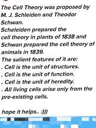 Check spelling or type a new query. Who And When Was The Cell Theory Proposed When Did They Prepare It What Are Its Salient Features Of Brainly In
