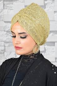 Gold Pul Payetli Abiye Bone Turbanlar Kiyafet Basortusu