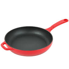 I see there is cast iron that is coated in enamel & porcelain (which is on outside, which is on inside?) what is the point. Lodge Ec11s43 11 Island Spice Red Enameled Cast Iron Skillet