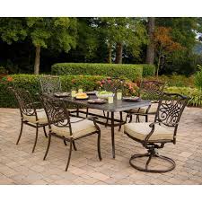 Hanover Traditions 7 Piece Patio Outdoor Dining Set With 4 Dining Chairs 2 Swivel Chairs And 38 In X 72 In Table Traditions7pcsw The Home Depot Patio Dining Furniture Patio Dining Set Outdoor Dining Set