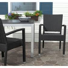 Safavieh Kelda Black Stackable Aluminum Wicker Outdoor Dining Chair 2 Pack Pat4004a Set2 The Home Depot Outdoor Dining Chairs Lounge Chair Outdoor Patio Dining Chairs