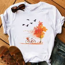 Fabric is combed for softness and comfort. Tree And A Bicycle Print Autumn Design Vintage T Shirt Women Summer Top Female T Shirt Femme Halloween Shirt Basic Tshirt Tees T Shirts Aliexpress