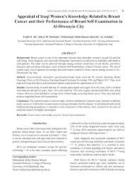 Breast cancer is most often found in women, but men can get breast cancer too. Pdf Appraisal Of Iraqi Women S Knowledge Related To Breast Cancer And Their Performance Of Breast Self Examination In Al Diwanyia City Iraq