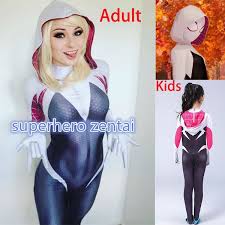 Three comics creators are responsible for the striking suit. Into The Spider Verse Gwen Stacy Cosplay Costume Women And Kids 3d Printed Lycra Spandex Zentai Suit Wish