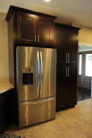 Black Polished Oak Wood Tall Free Standing Pantry Cabinet Storage Built In Refrigerator Cupboa Outdoor Kitchen Cabinets Standing Pantry Kitchen Pantry Cabinets