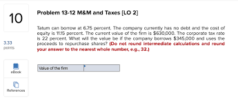 Solved Problem 13 12 M M And Taxes Lo 2 10 Tatum Can Bo