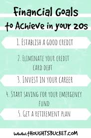 5 Financial Goals Goals To Achieve In Your 20s Financial Goals Financial Improve Credit