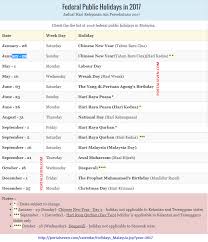 Chinese new year february 6 to 9 (saturday to tuesday) labour day may 30 to june 2 (saturday to monday) hari raya haji september 10 to 12 documents similar to listing of public holidays 2016 in malaysia. Index Of Images Holidays 2017